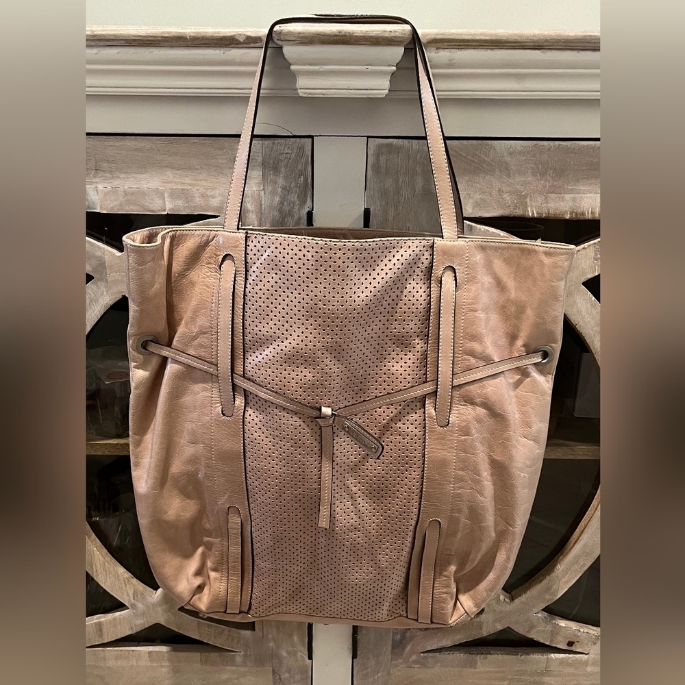 Rare, Unique Soft Sided Abro Leather Tote in Soft Tan/Cream NWOT
